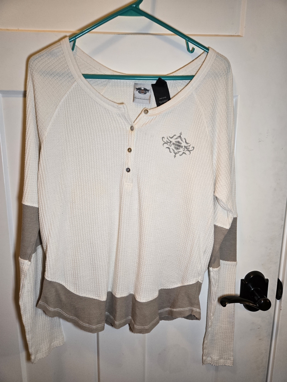 Harley-Davidson Cream Waffle Knit Long Sleeve Henley